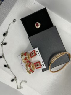 Red Stone Ring & Kundan Earrings Set – Wedding Jewelry